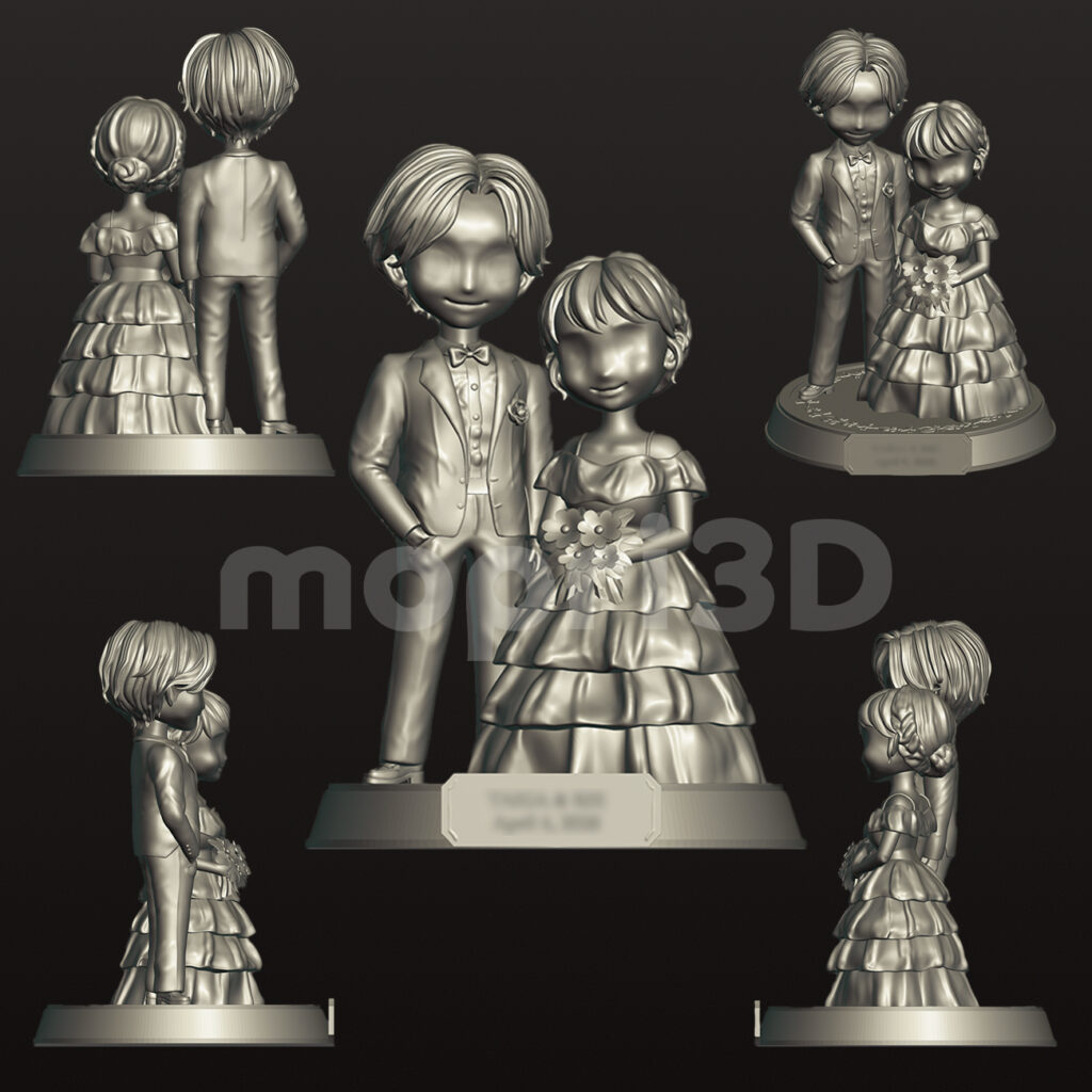 イラストから結婚式展示用オリジナルフィギュアの3Dモデリング・プリント・塗装